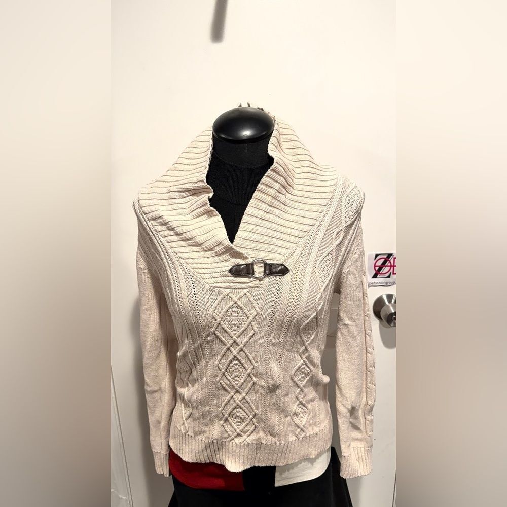 Karen Scott Ivory Cowl Neck Sweater with Buckle Detail